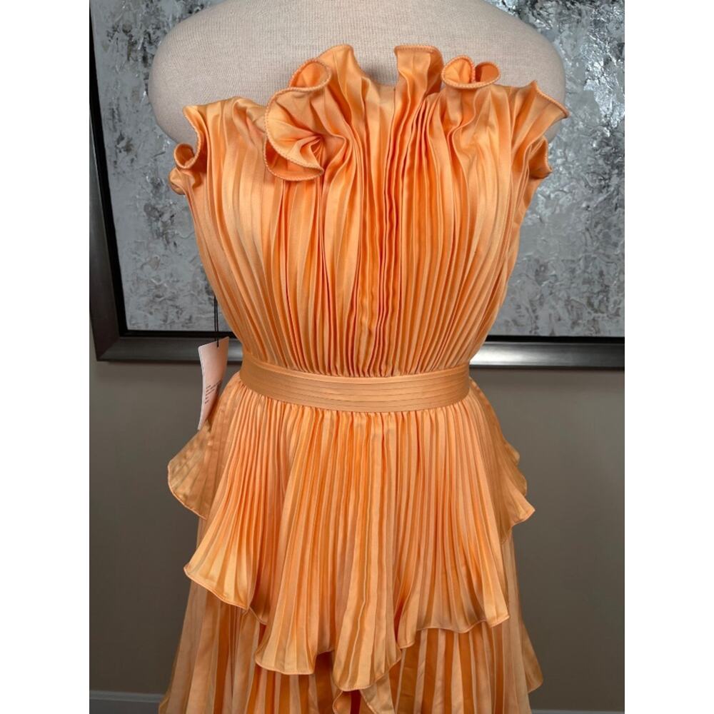 AMUR Janey Strapless Tiered Ruffle Orange Maxi Dress Size 4 - Picture 5 of 10